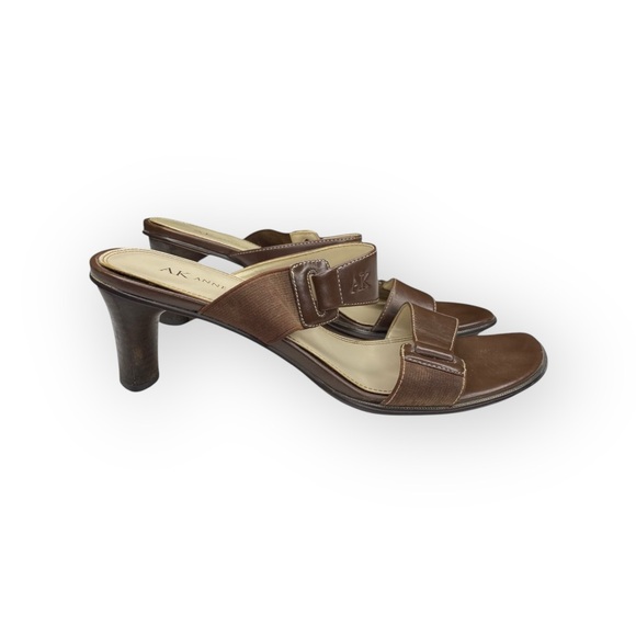 Vintage: Anne Klein 𖧷 Chunky Wood Heel Mules Sandals 𖧷 Brown Leather 𖧷 7.5M - Picture 10 of 16